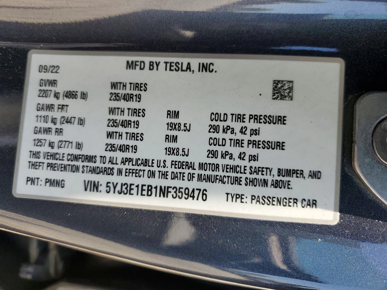 2022 TESLA MODEL 3