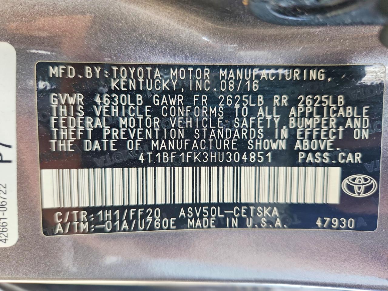 2017 TOYOTA CAMRY