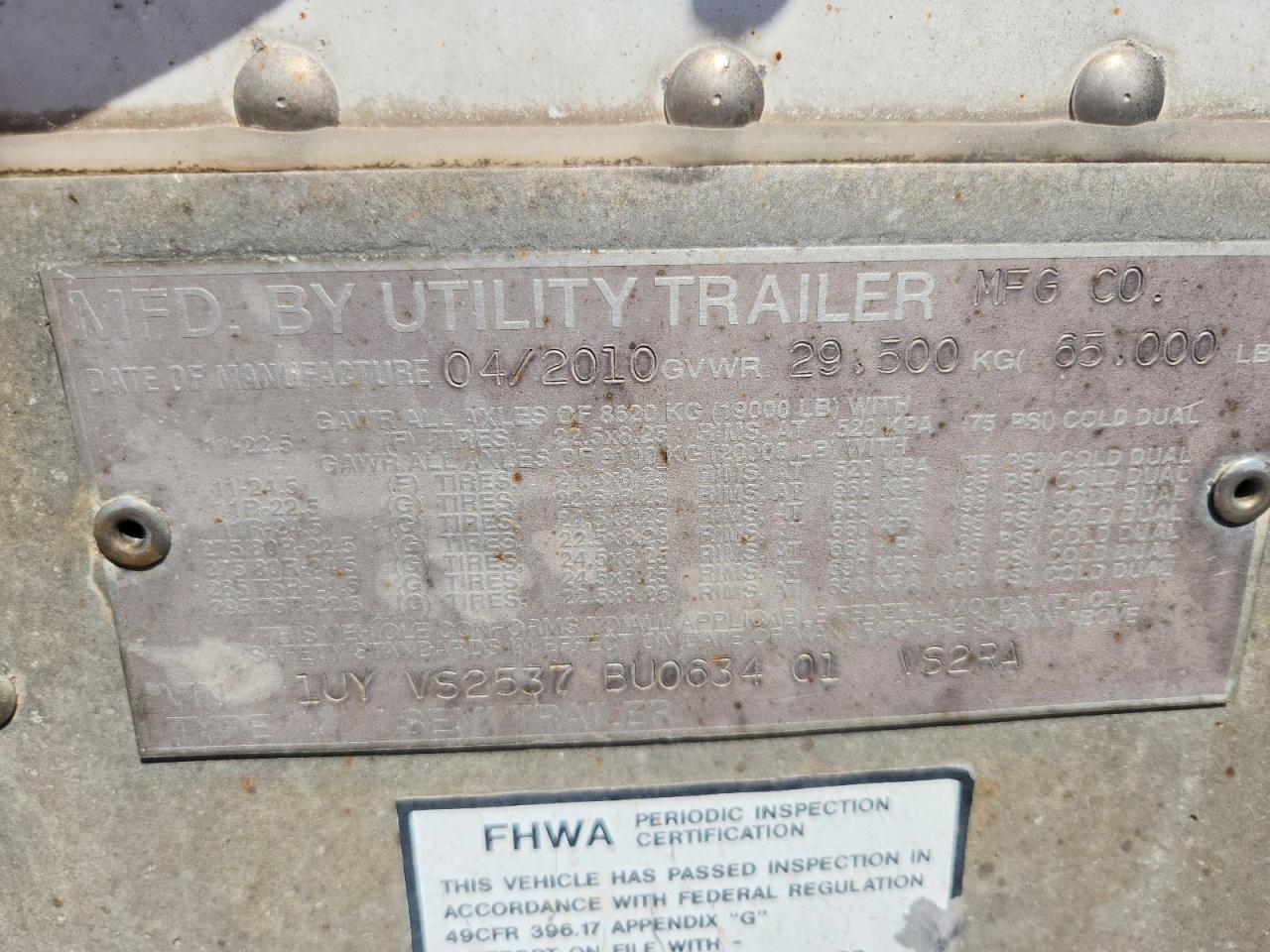 2011 UTILITY TRAILER MANUFACTURE TRAILER