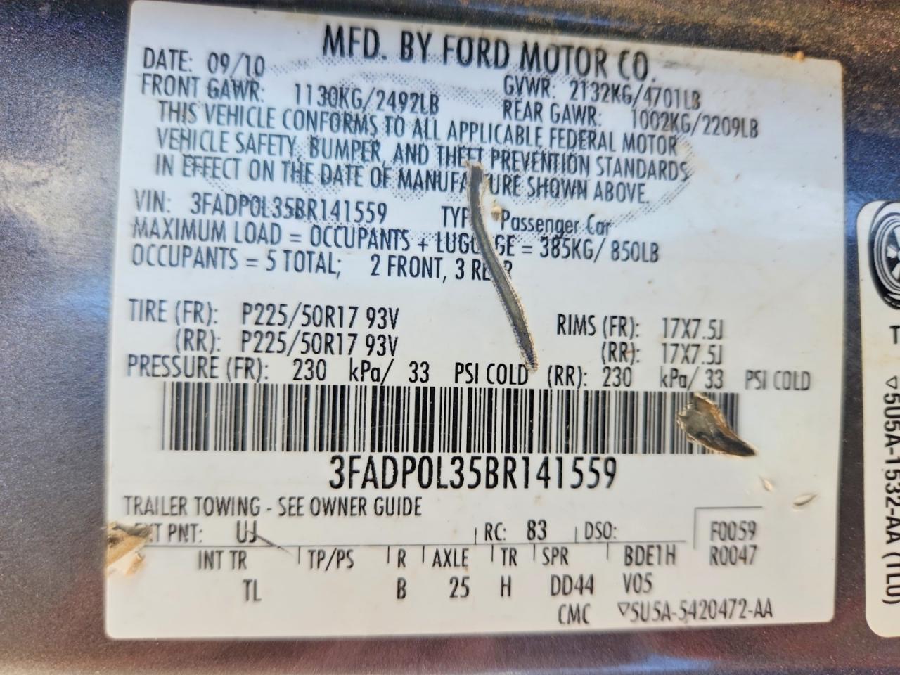 2011 FORD FUSION