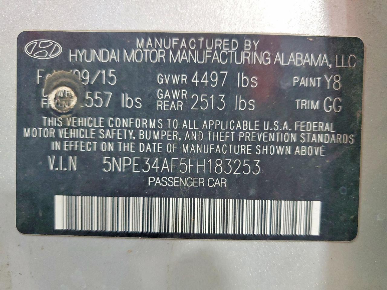 2015 HYUNDAI SONATA