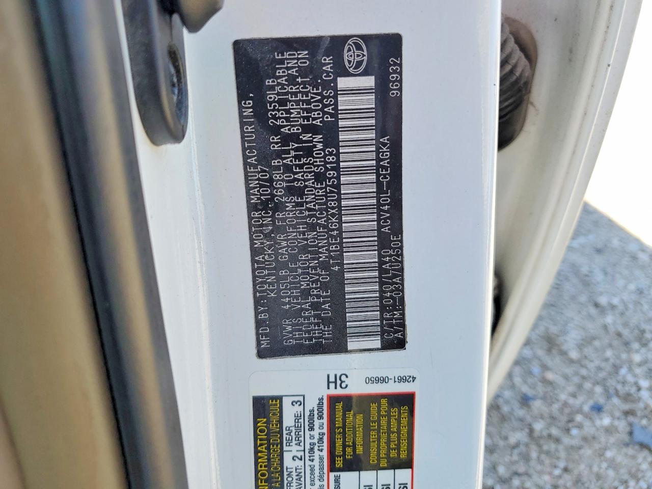 2008 TOYOTA CAMRY