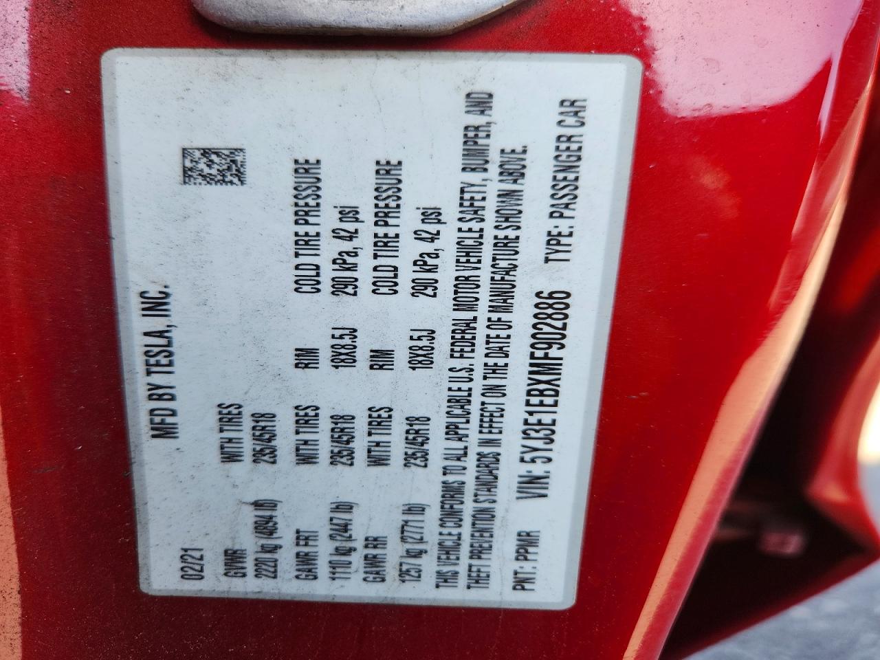 2021 TESLA MODEL 3