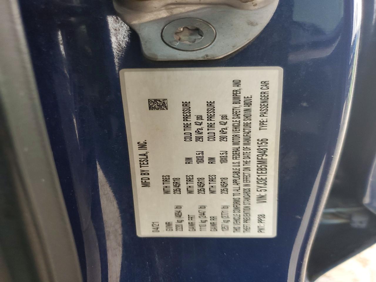 2021 TESLA MODEL 3