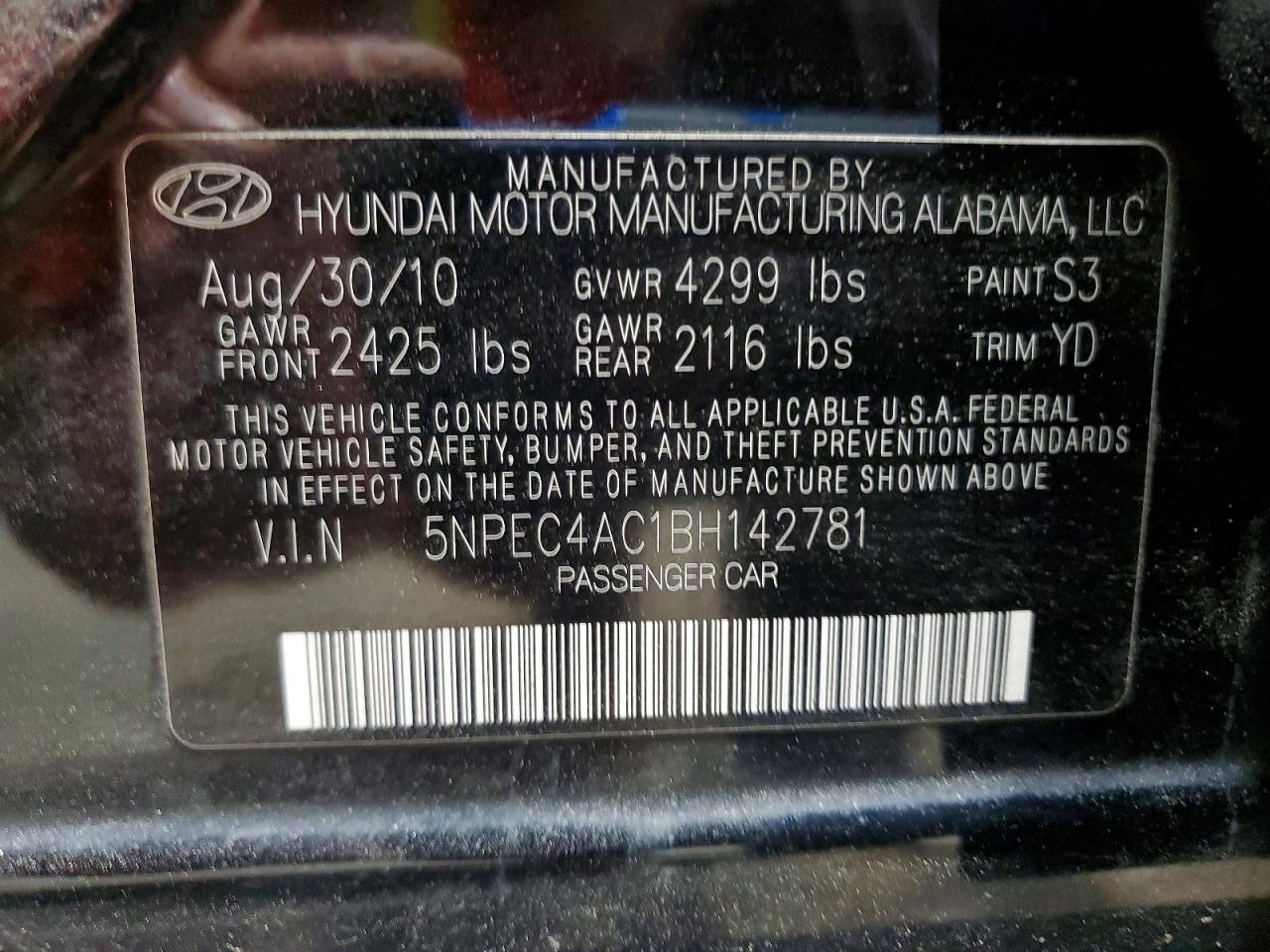 2011 HYUNDAI SONATA