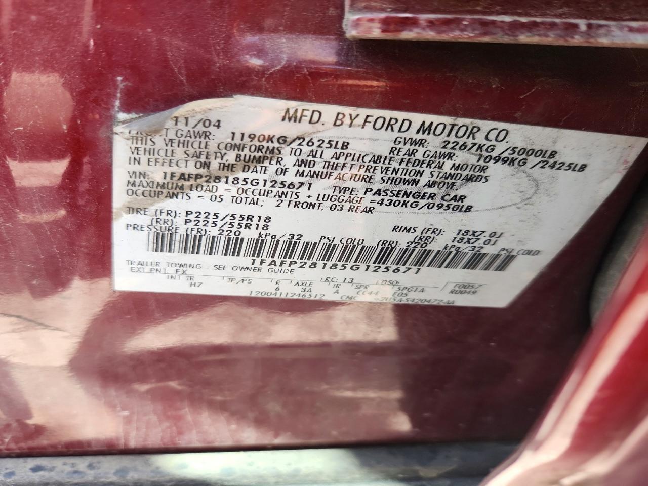 2005 FORD FIVE HUNDR