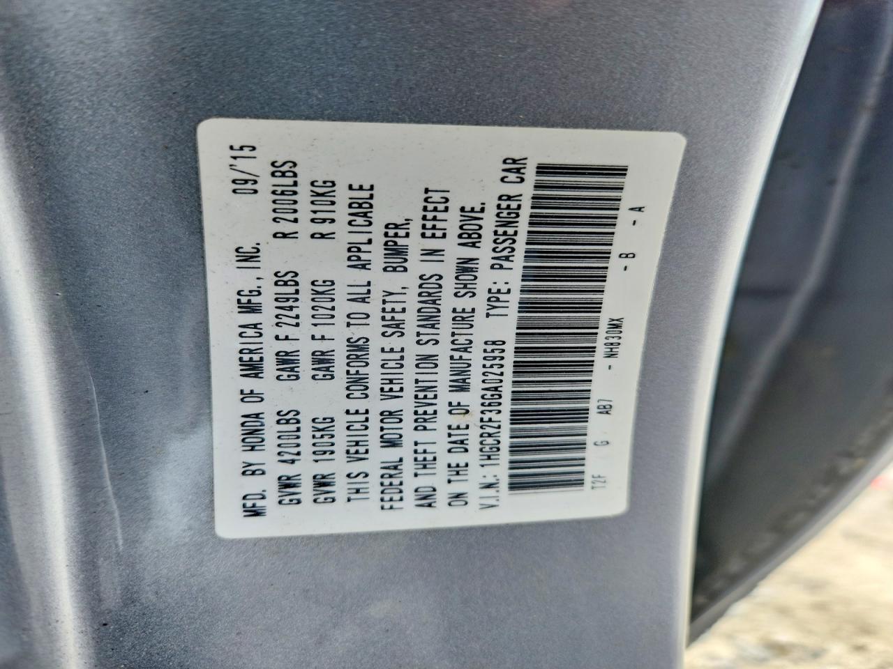 2016 HONDA ACCORD