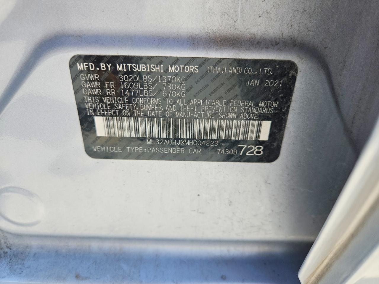 2021 MITSUBISHI MIRAGE