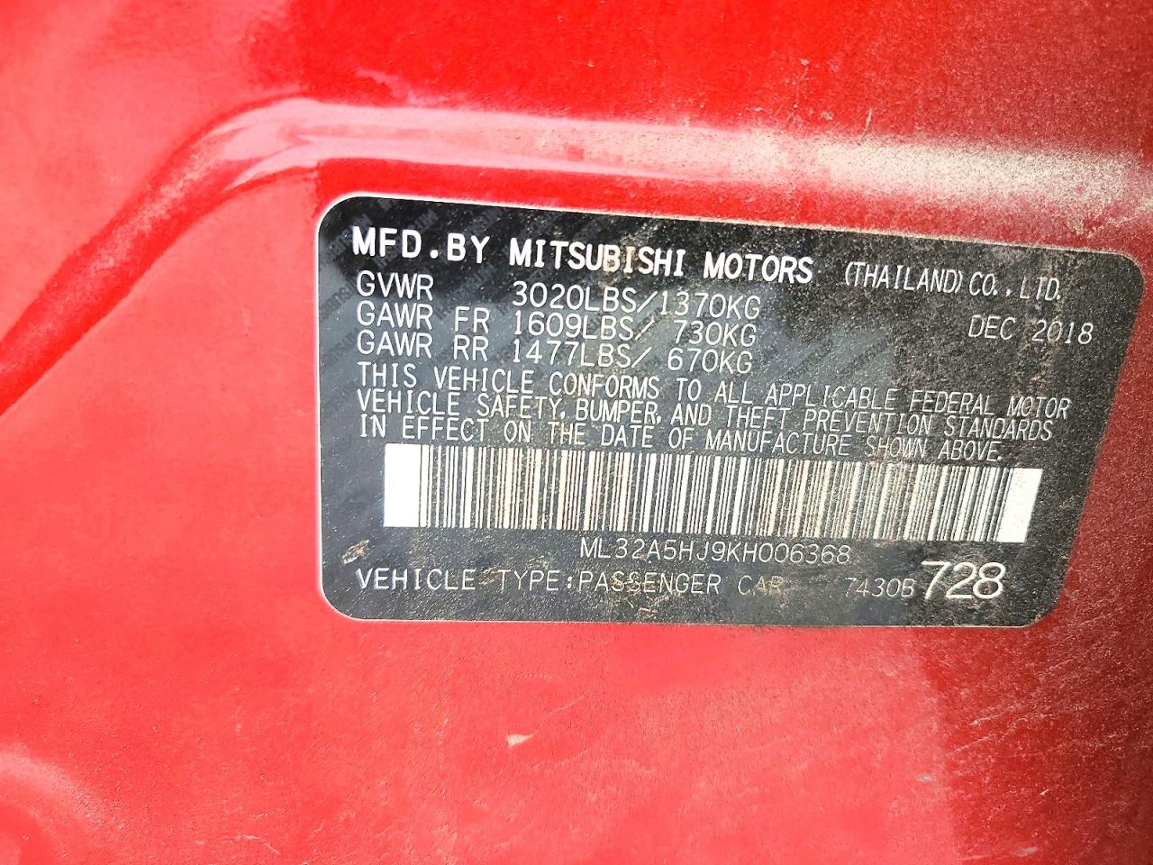 2019 MITSUBISHI MIRAGE