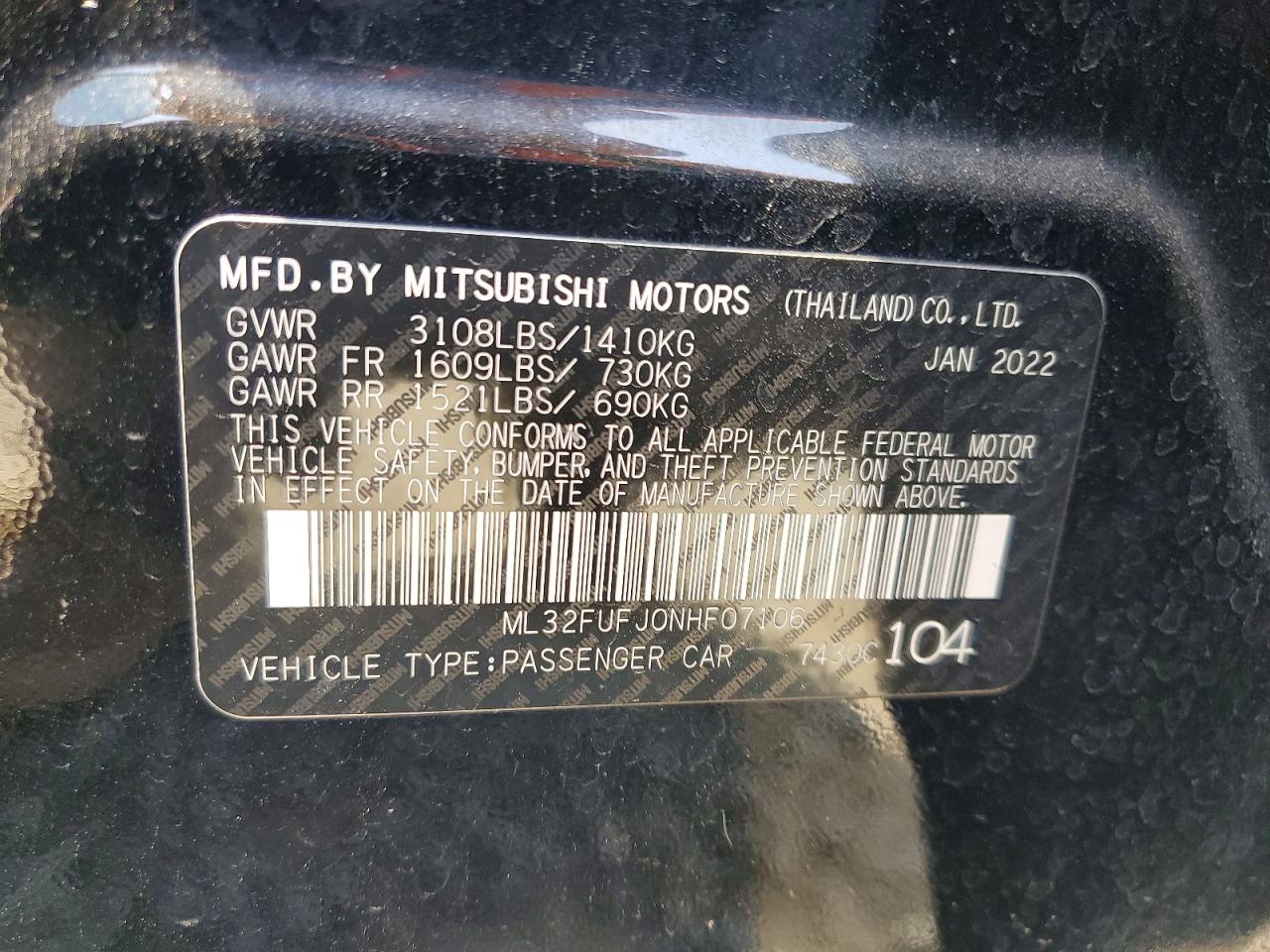 2022 MITSUBISHI MIRAGE