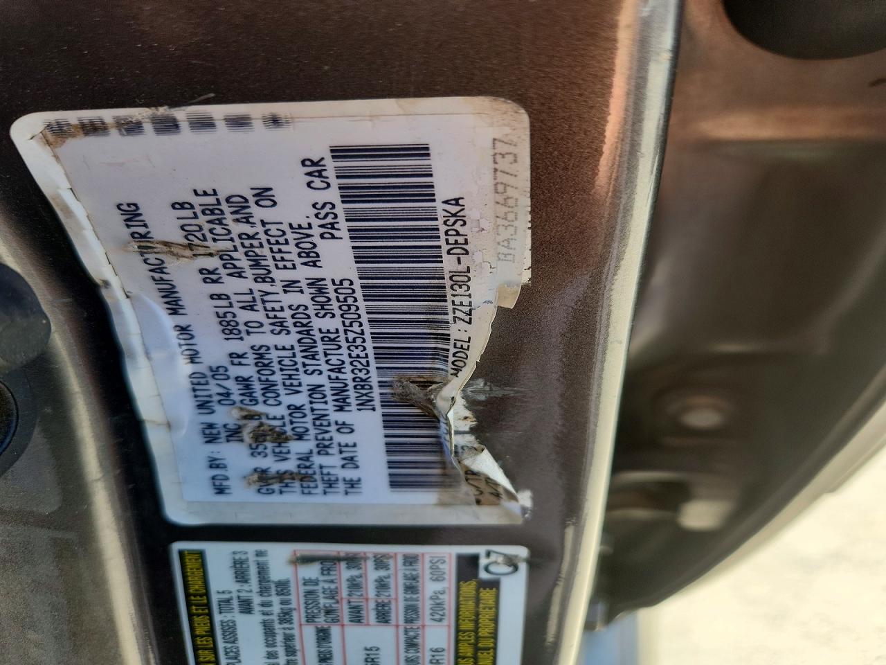 2005 TOYOTA COROLLA