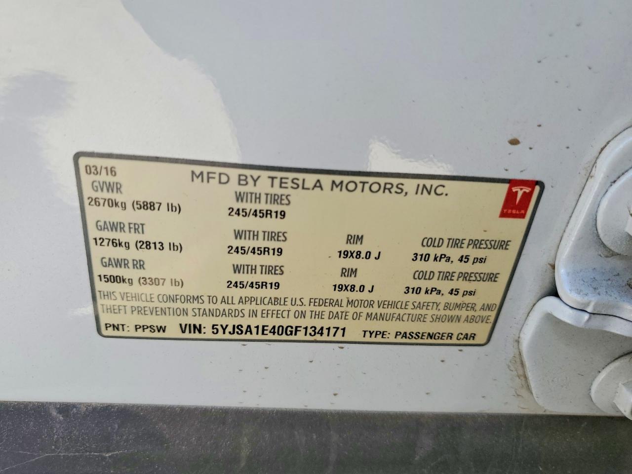 2016 TESLA MODEL S
