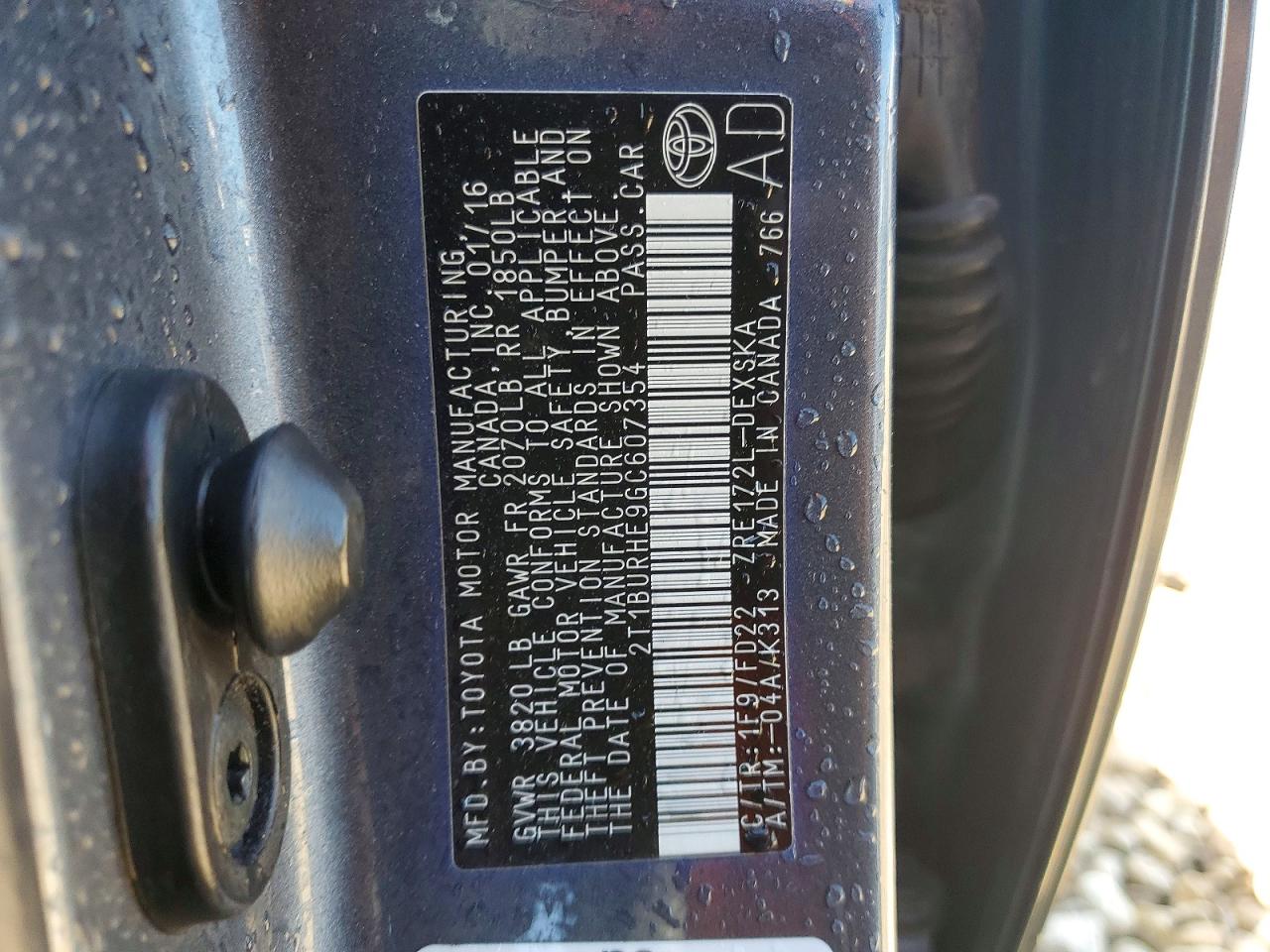 2016 TOYOTA COROLLA