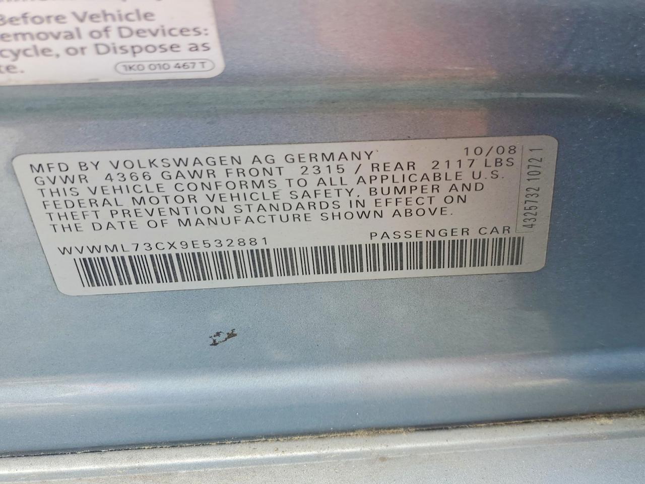 2009 VOLKSWAGEN CC
