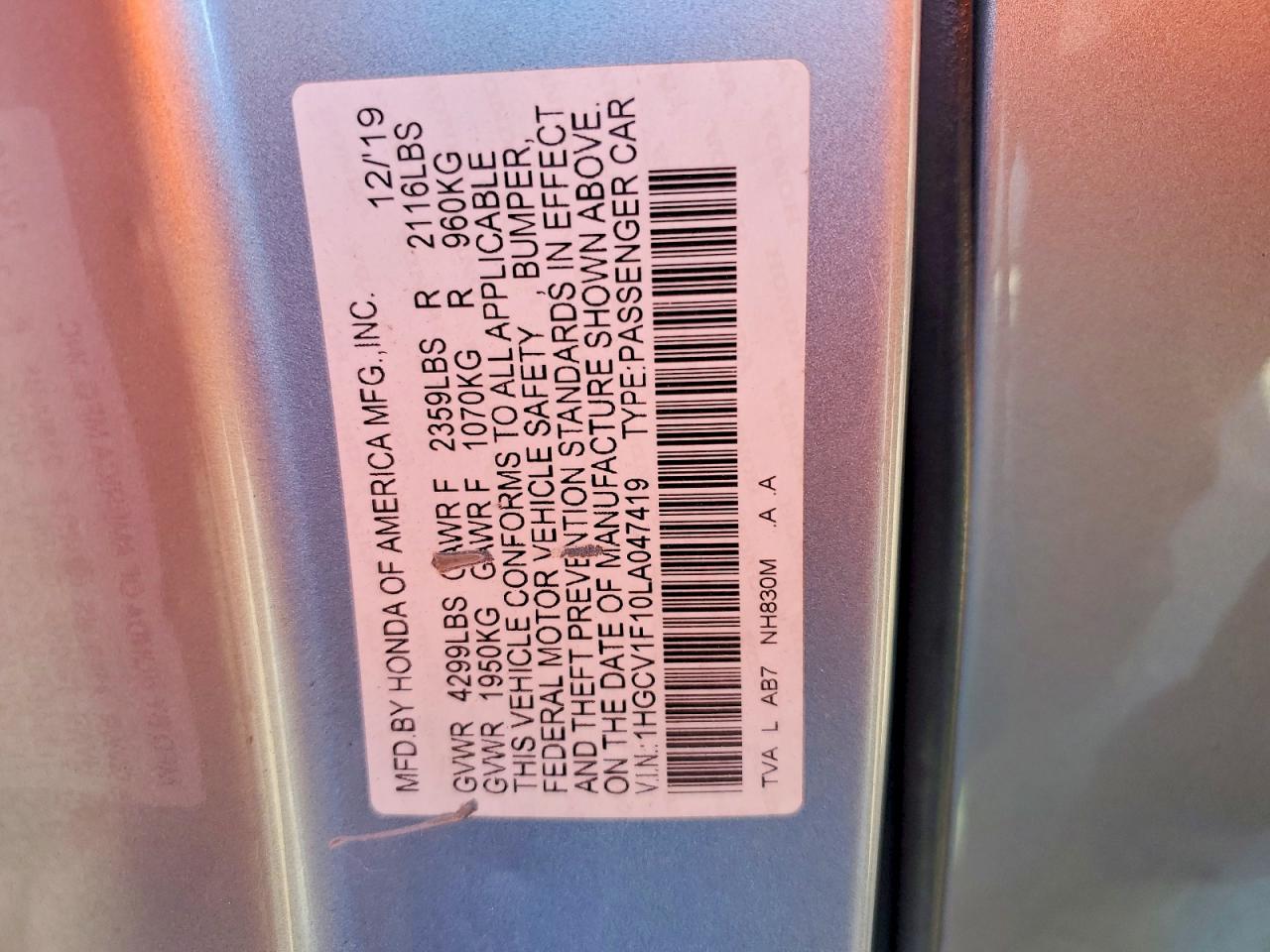 2020 HONDA ACCORD