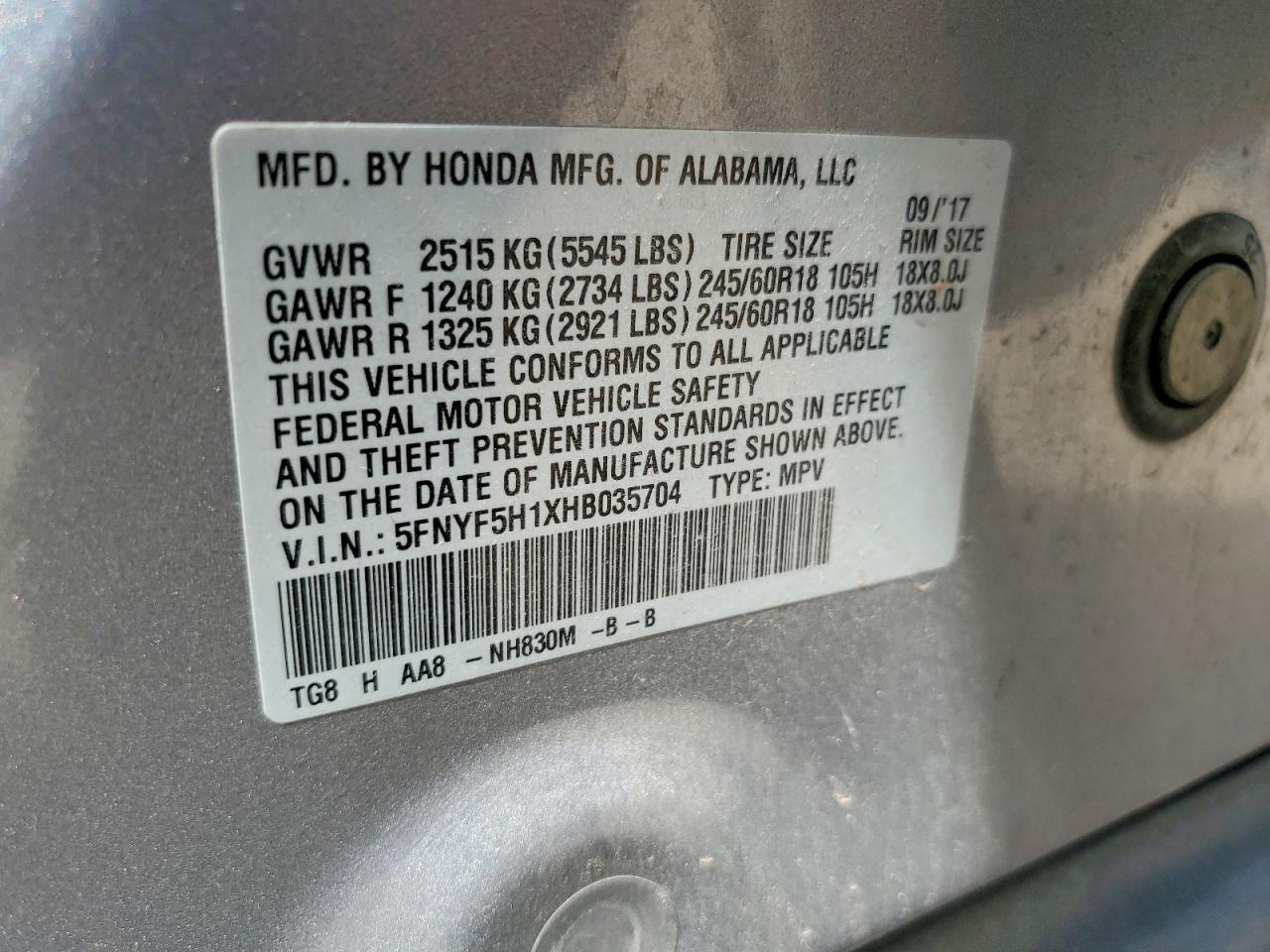 2017 HONDA PILOT
