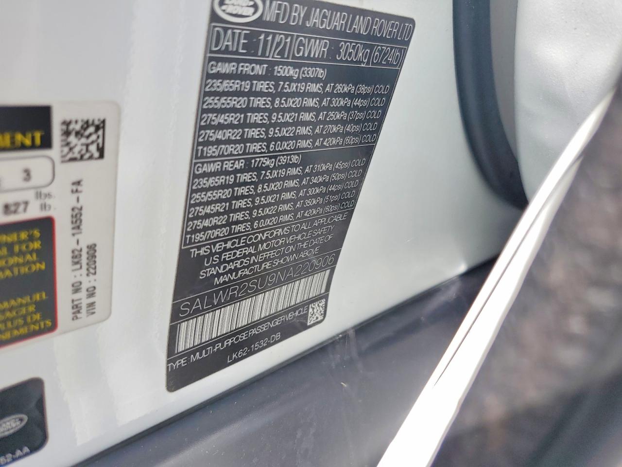 2022 LAND ROVER RANGEROVER