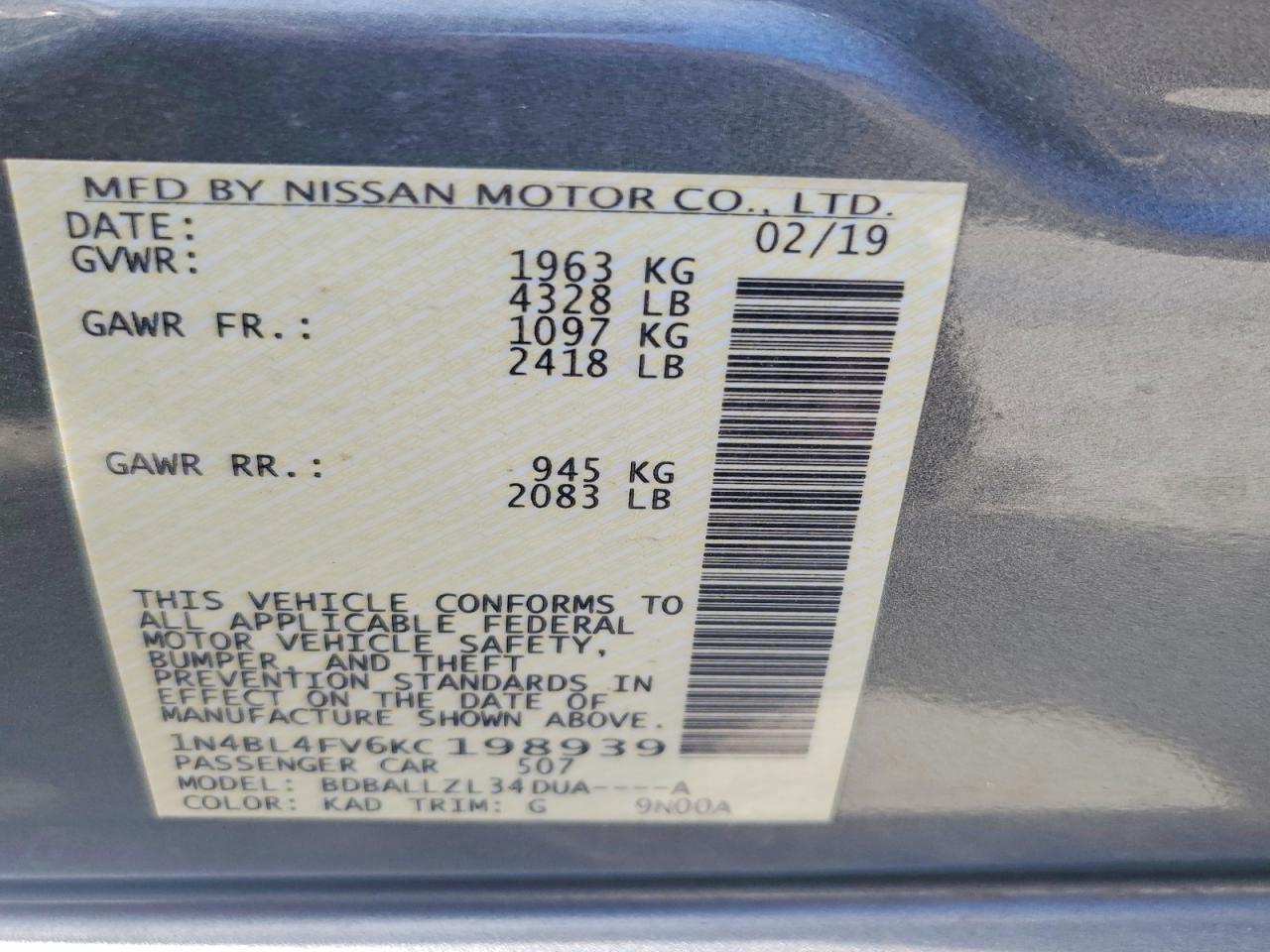 2019 NISSAN ALTIMA