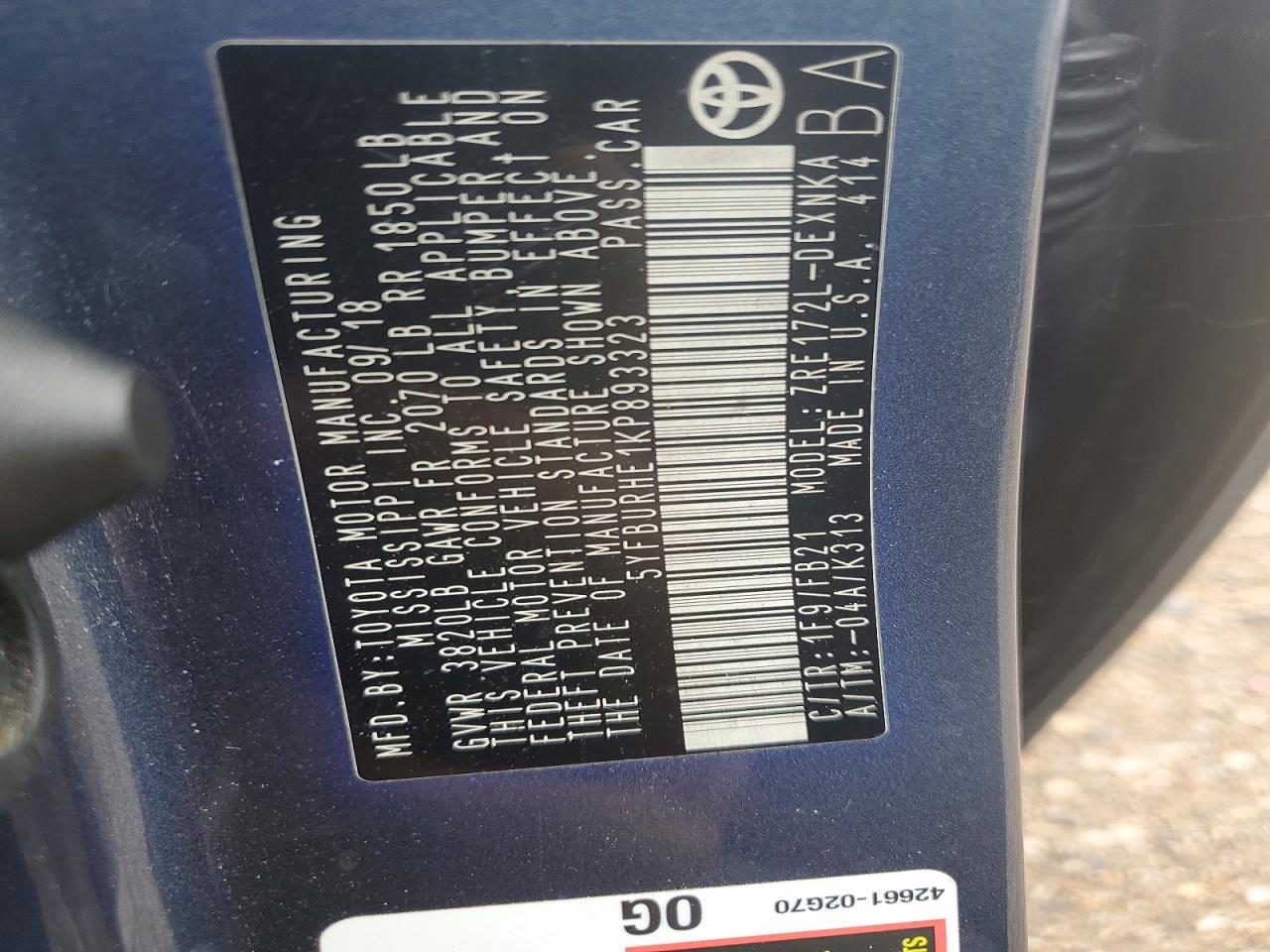 2019 TOYOTA COROLLA