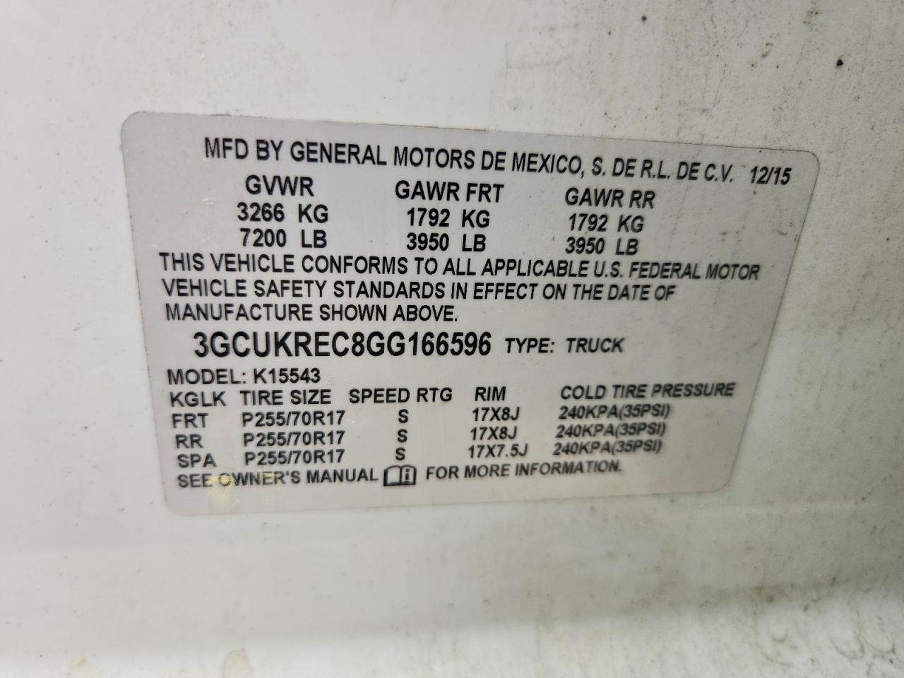 2016 CHEV SILV 1500