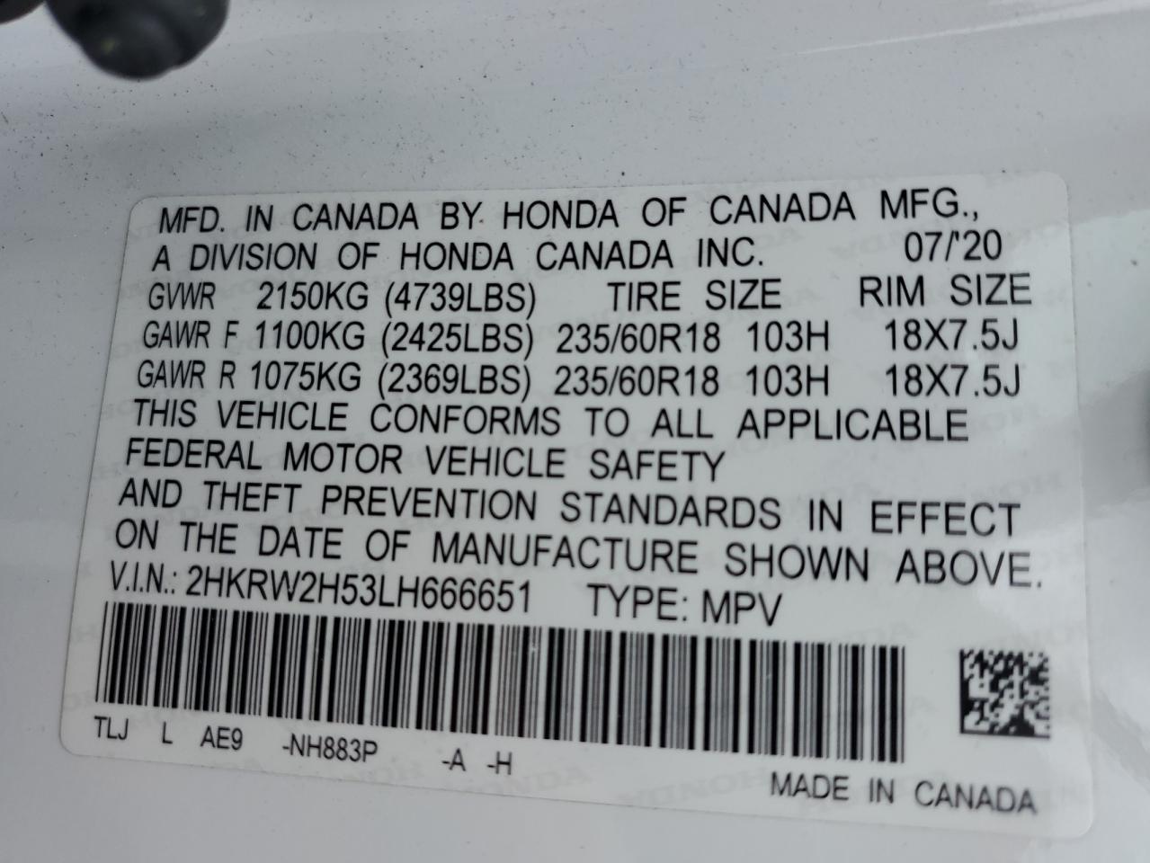 2020 HONDA CRV