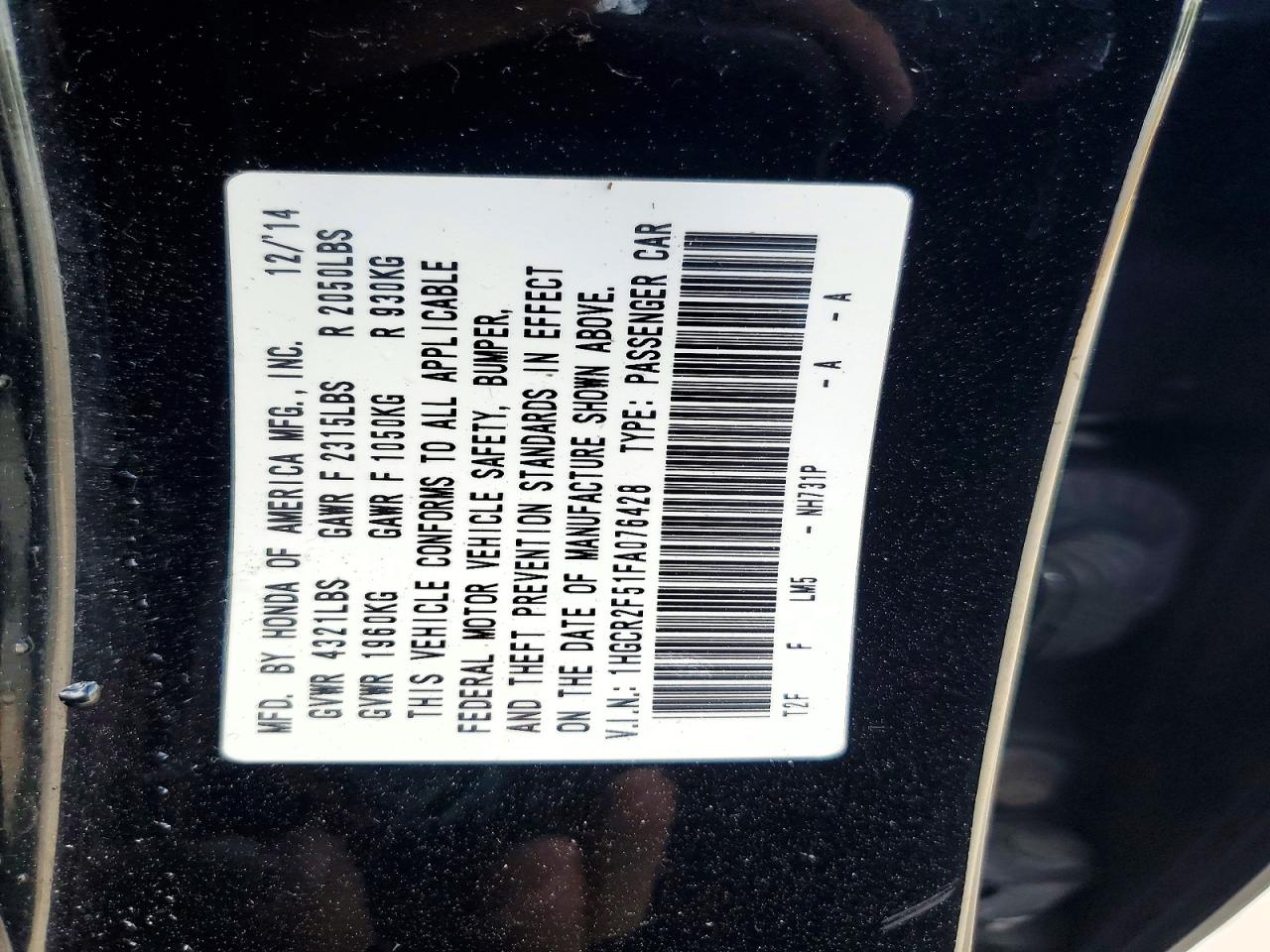 2015 HONDA ACCORD