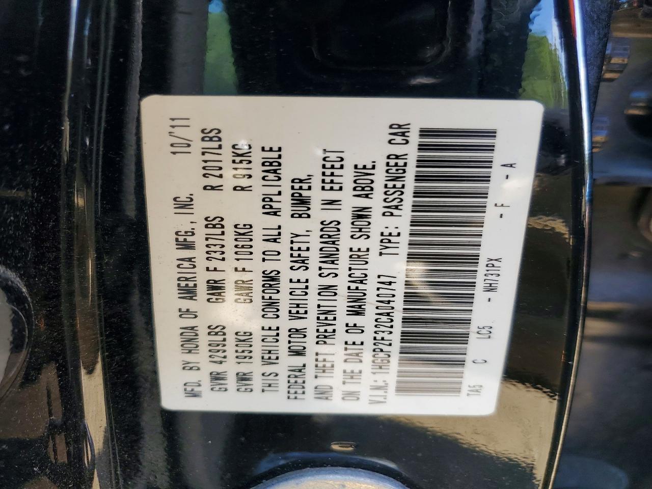 2012 HONDA ACCORD