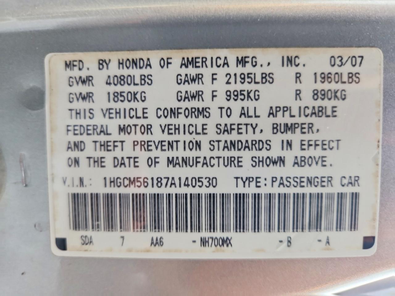2007 HONDA ACCORD