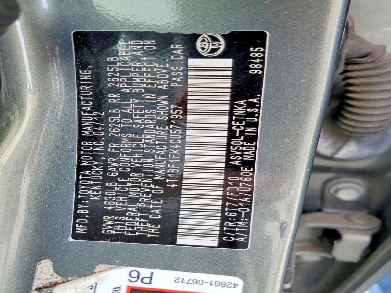 2012 TOYOTA CAMRY