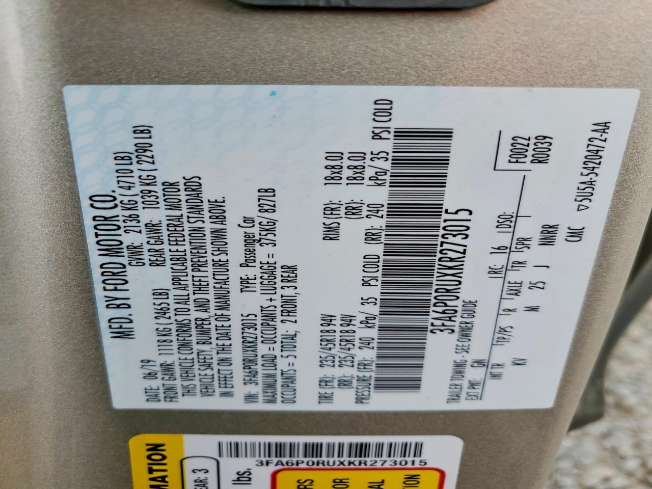 2019 FORD FUSION
