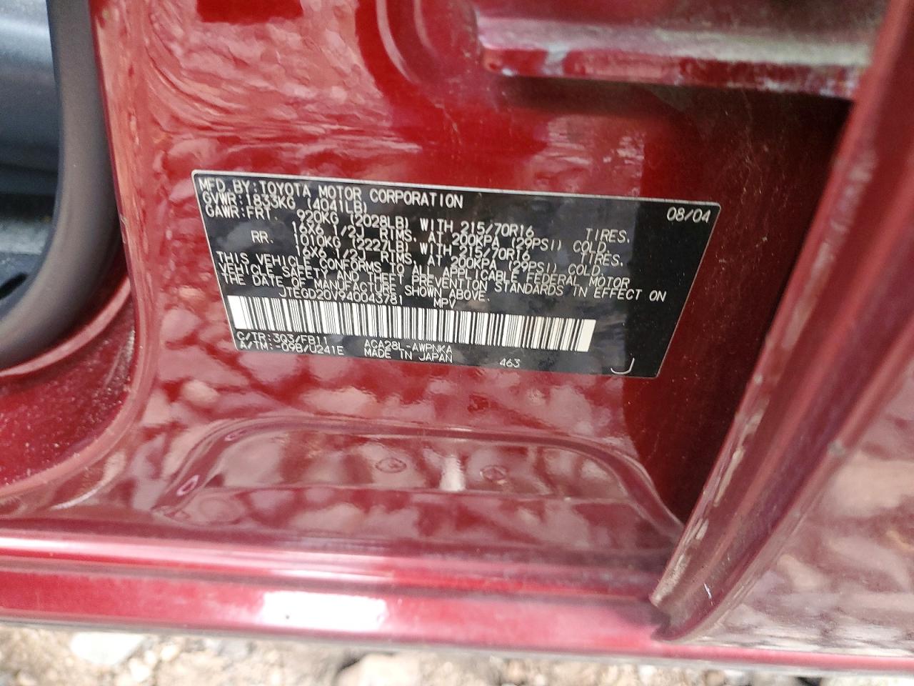 2004 TOYOTA RAV4 BASE