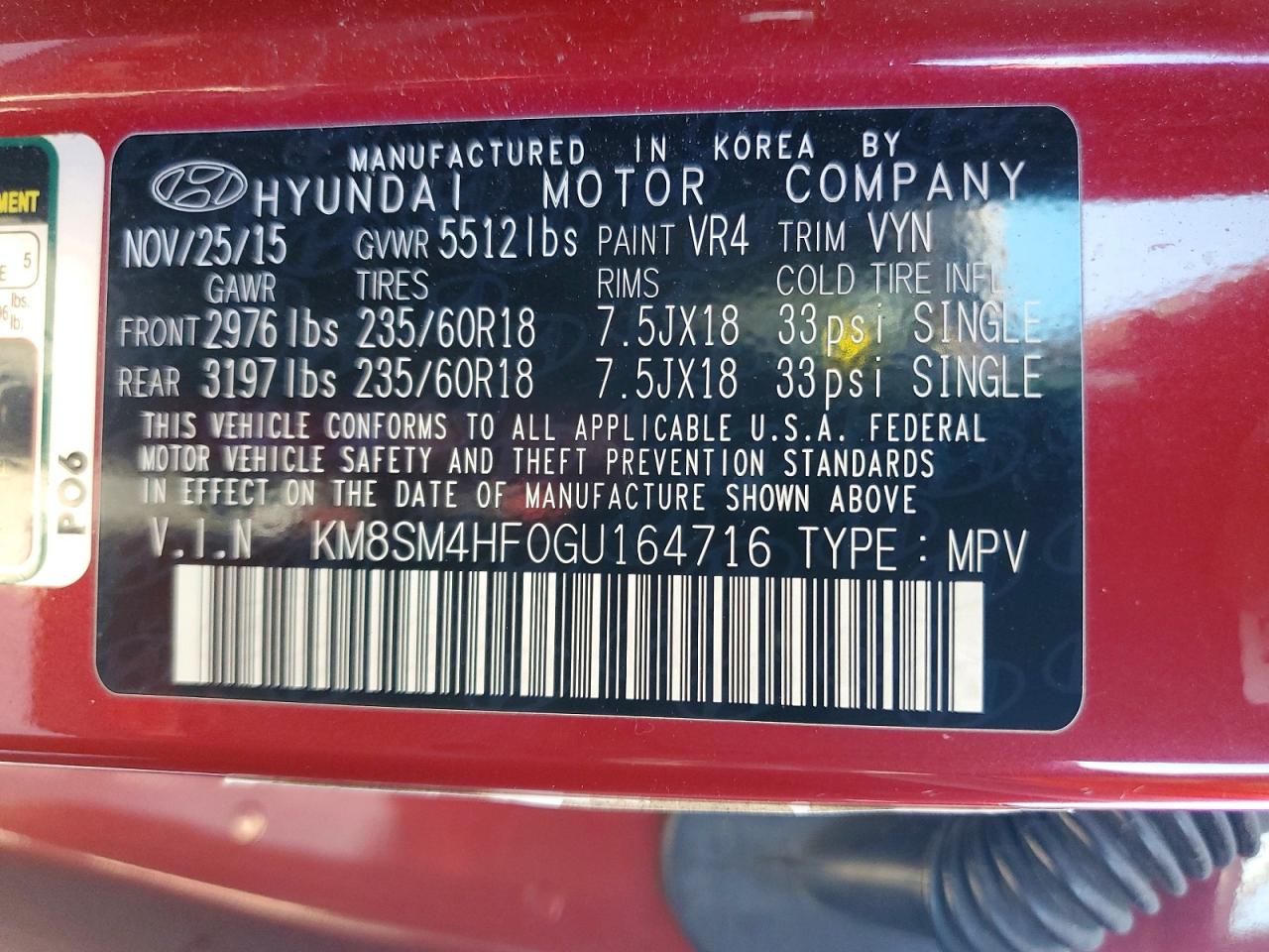 2016 HYUNDAI SANTA FE