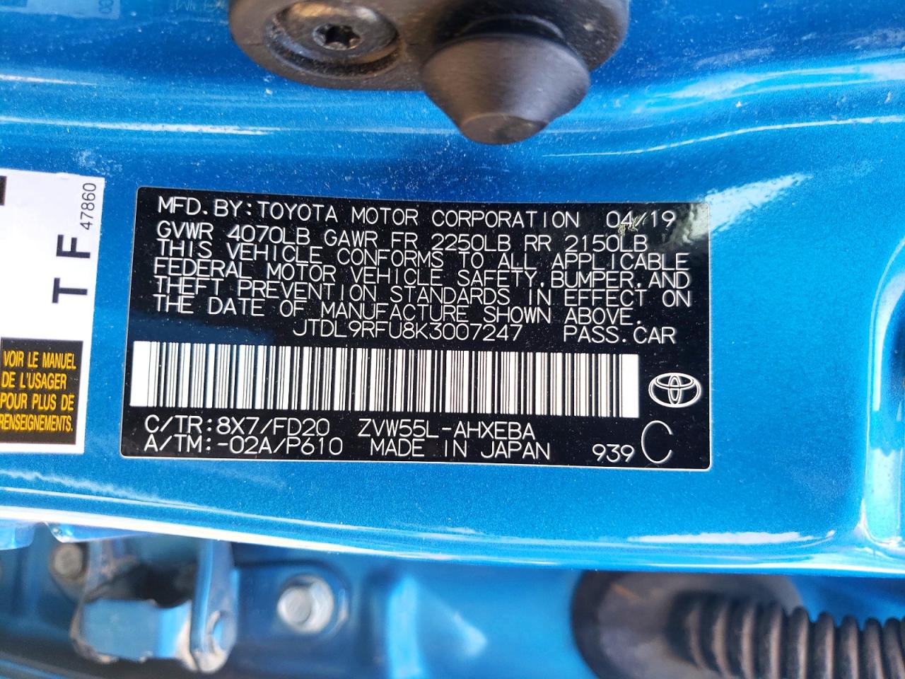 2019 TOYOTA PRIUS LE A