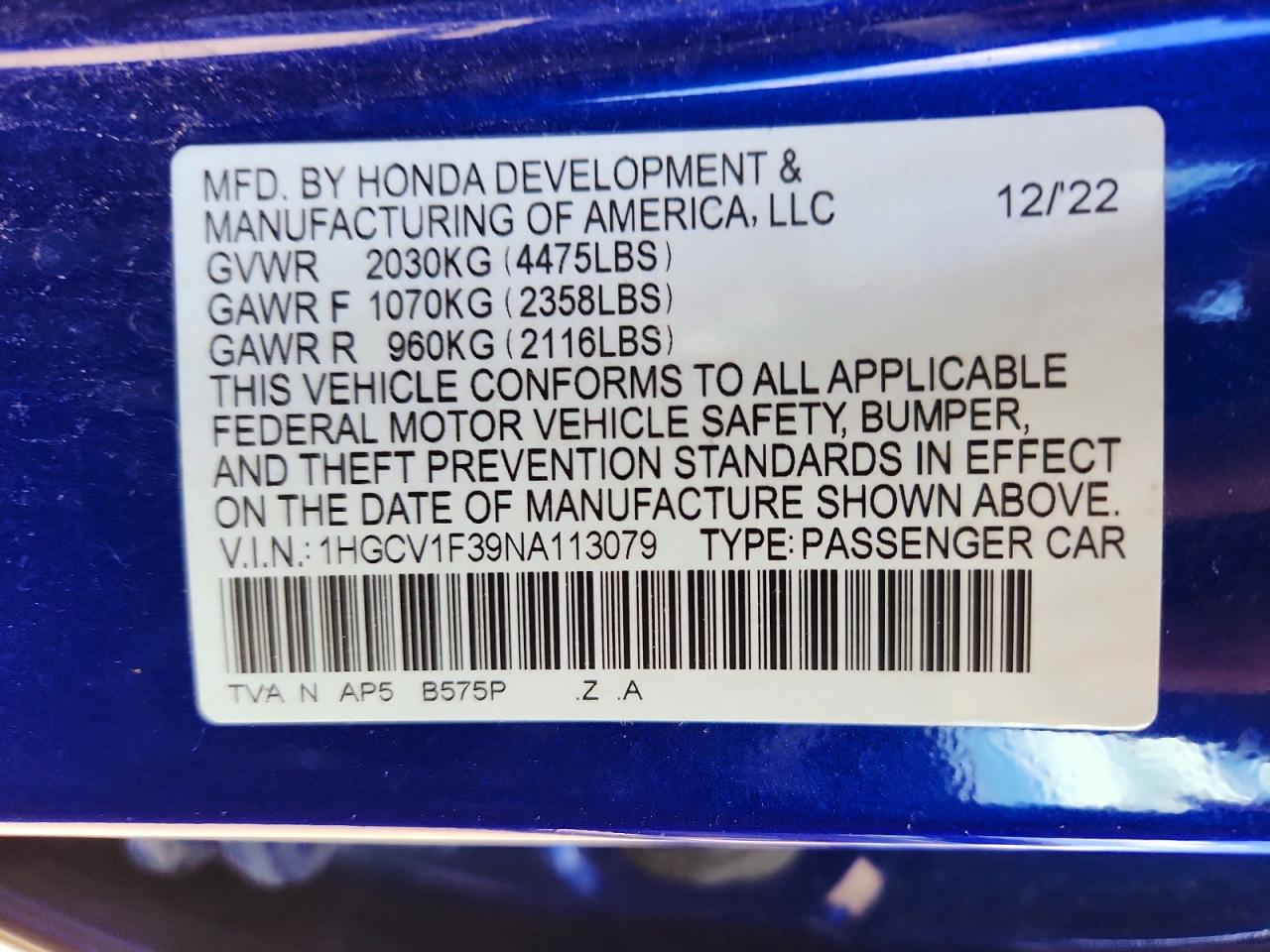 2022 HONDA ACCORD