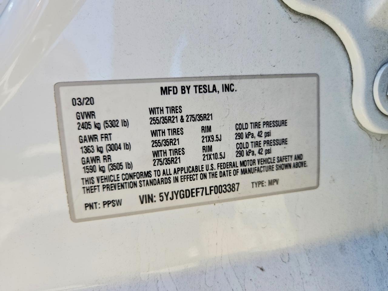 2020 TESLA MODEL Y