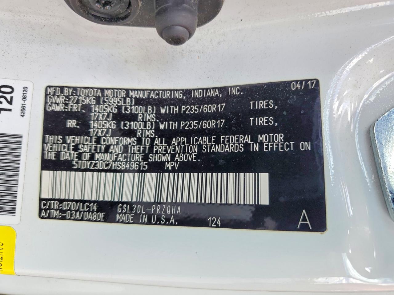 2017 TOYOTA SIENNA