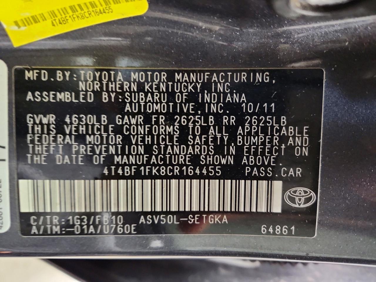 2012 TOYOTA CAMRY