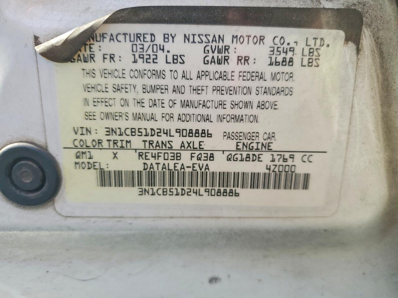 2004 NISSAN SENTRA
