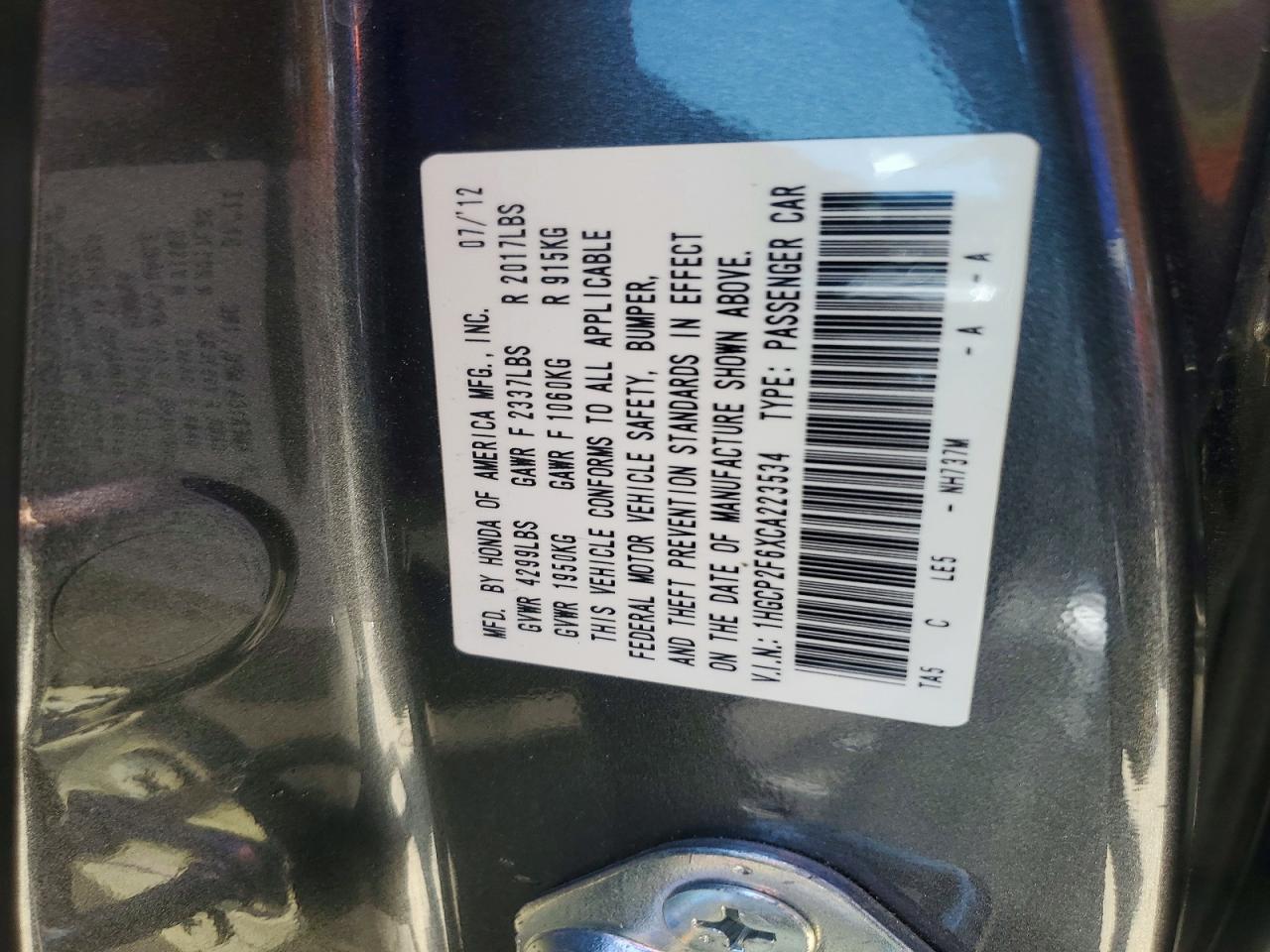 2012 HONDA ACCORD