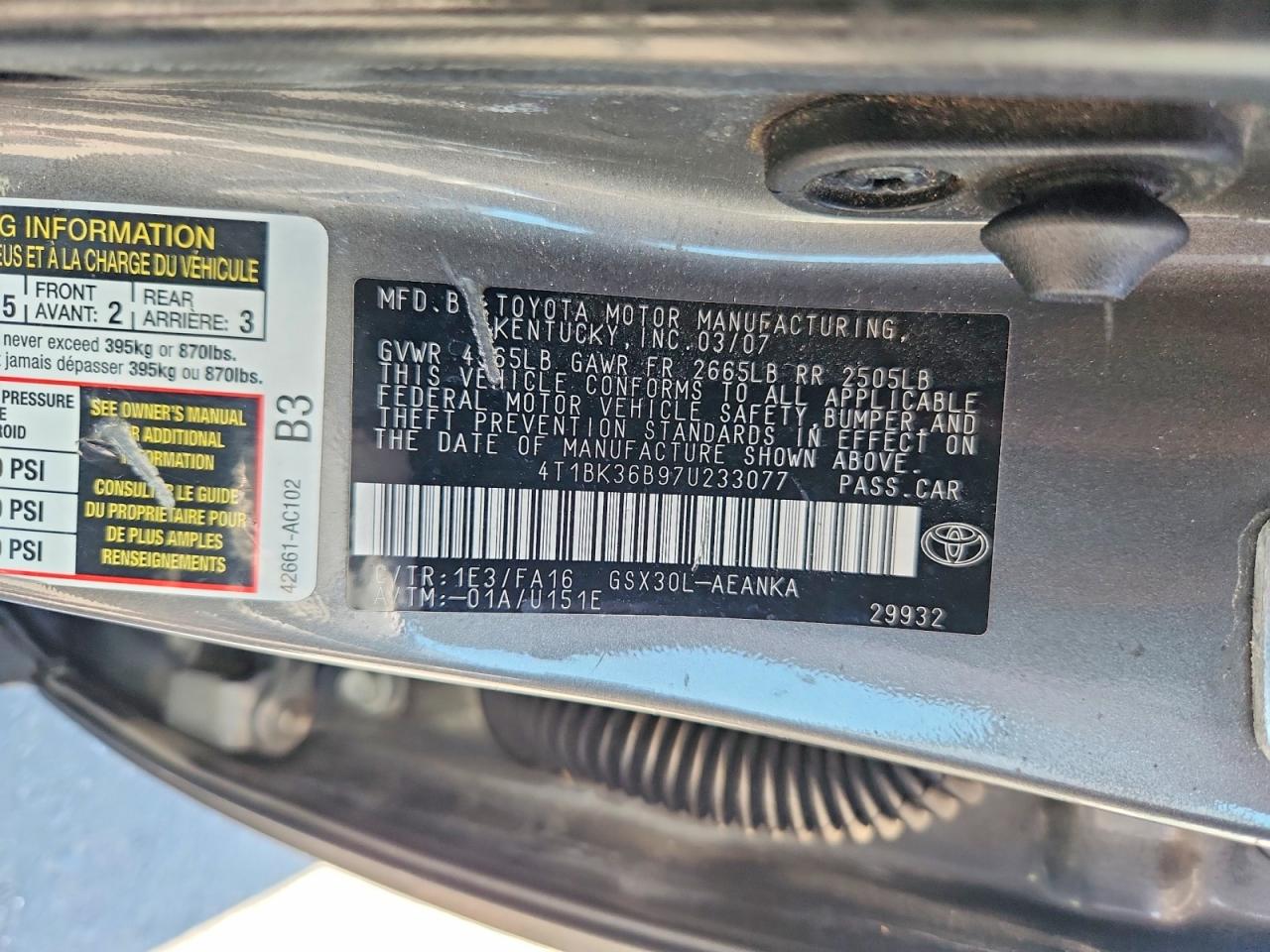 2007 TOYOTA AVALON