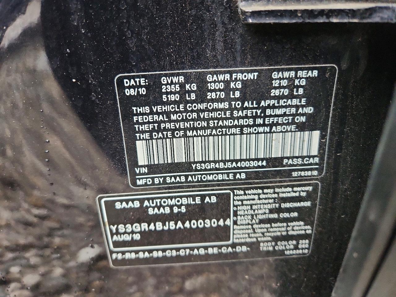 2010 SAAB 9 5