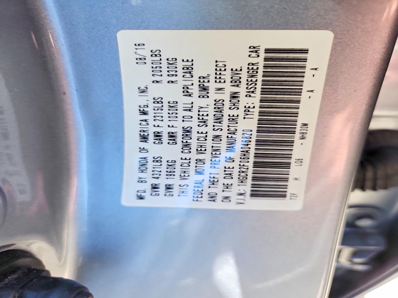 2017 HONDA ACCORD