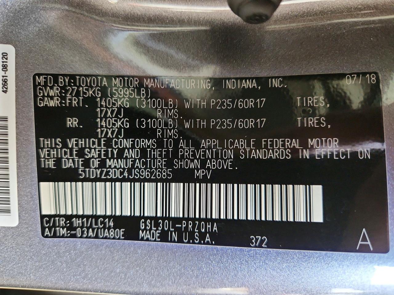 2018 TOYOTA SIENNA