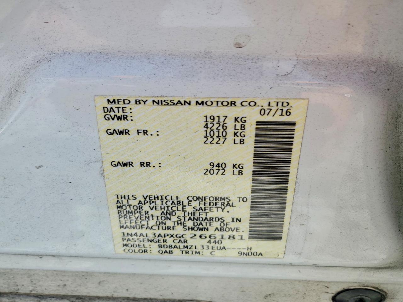 2016 NISSAN ALTIMA