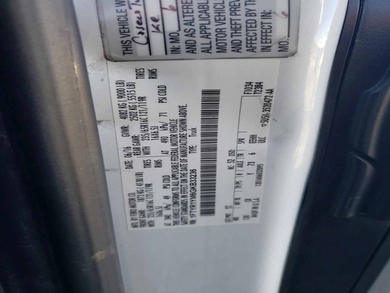 2016 FORD TRANSIT