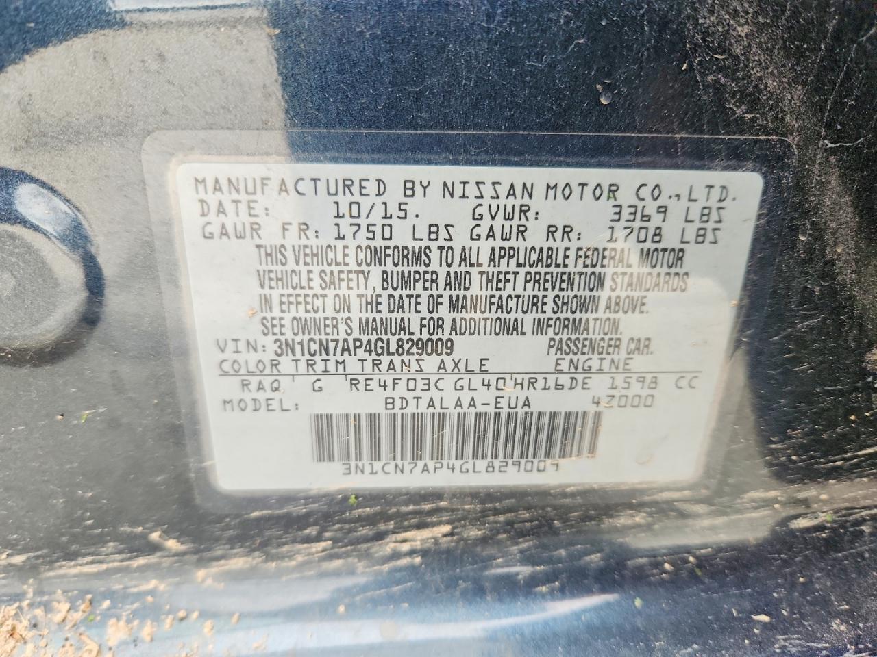 2016 NISSAN VERSA