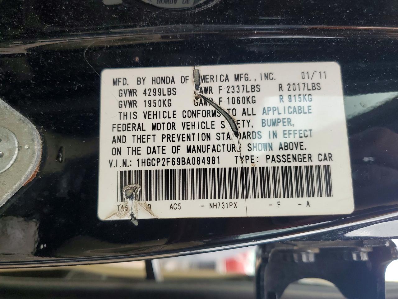 2011 HONDA ACCORD