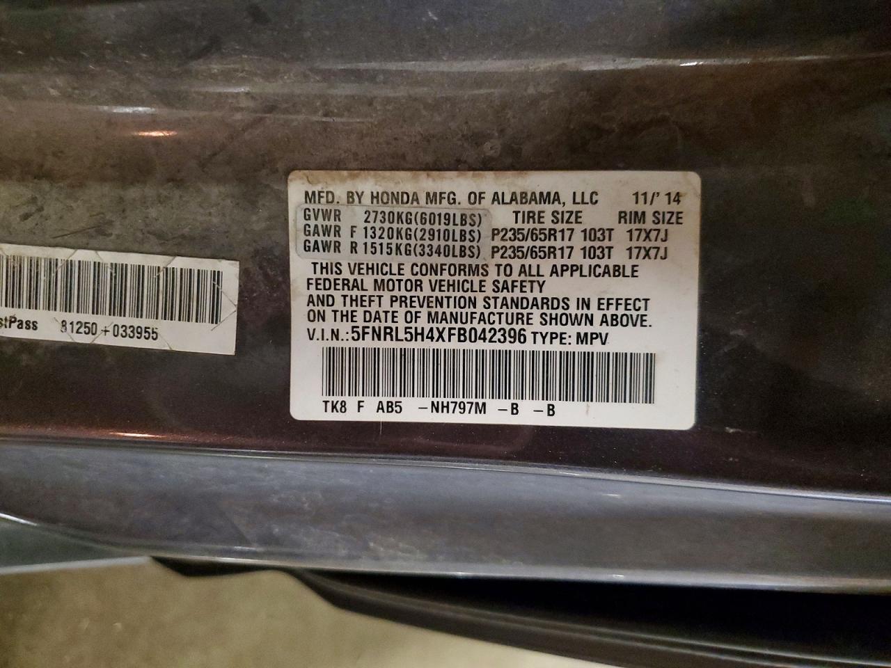 2015 HONDA ODYSSEY