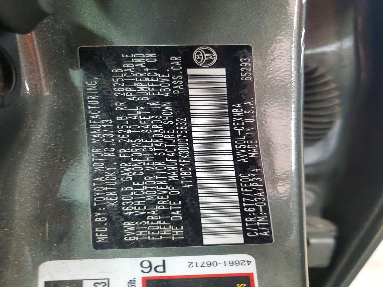 2013 TOYOTA CAMRY SOLA