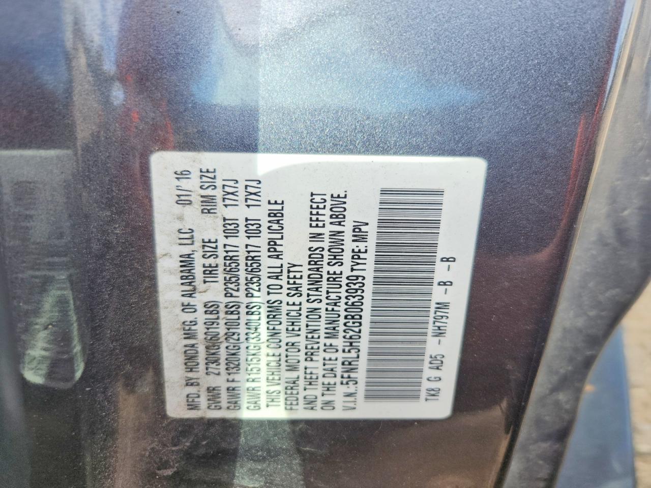 2016 HONDA ODYSSEY
